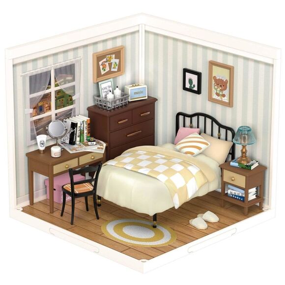 Robotime Diy Miniature House Kit Mini Dollhouse Building Toy Set Plastic Tiny R